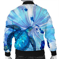 Hawaiian Map Hibiscus Flower Turtle Polynesian Bomber Jacket Blue - AH - Polynesian Pride