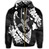 Hawaiian Map Hibiscus Turtle Fish Hook Polynesian Zip Hoodie - Polynesian Pride