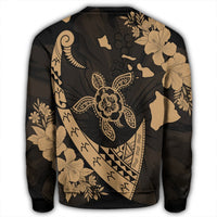 Hawaiian Map Hibiscus Turtle Fish Hook Polynesian Sweatshirt Gold - AH - Polynesian Pride