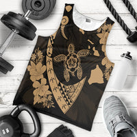 Hawaiian Map Hibiscus Turtle Fish Hook Polynesian Tank Top Gold - AH - Polynesian Pride