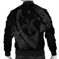 Hawaiian Map Hibiscus Turtle Fish Hook Polynesian Bomber Jacket Grey - AH - Polynesian Pride