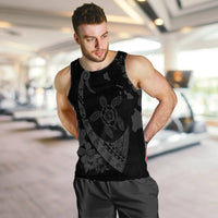 Hawaiian Map Hibiscus Turtle Fish Hook Polynesian Tank Top Grey - AH - Polynesian Pride