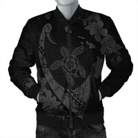 Hawaiian Map Hibiscus Turtle Fish Hook Polynesian Bomber Jacket Grey - AH Black Unisex - Polynesian Pride