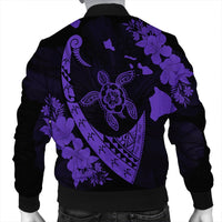 Hawaiian Map Hibiscus Turtle Fish Hook Polynesian Bomber Jacket Purple - AH - Polynesian Pride