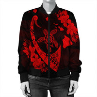 Hawaiian Map Hibiscus Turtle Fish Hook Polynesian Bomber Jacket Red - AH - Polynesian Pride