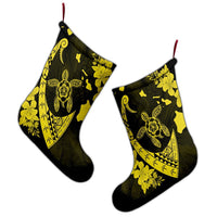 Hawaiian Map Hibiscus Turtle Fish Hook Polynesian Christmas Stocking Yellow - AH - Polynesian Pride