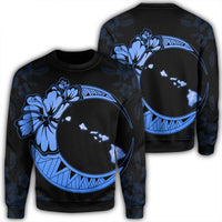 Hawaiian Map Hibiscus Turtle Polynesian Moon Sweatshirt Blue - AH Unisex Black - Polynesian Pride