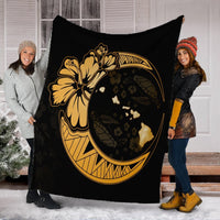 Hawaiian Map Hibiscus Turtle Polynesian Moon Premium Blankets Gold - AH - Polynesian Pride
