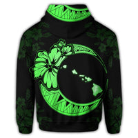 Hawaiian Map Hibiscus Turtle Polynesian Moon Zip Hoodie Green - Polynesian Pride
