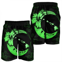 Hawaiian Map Hibiscus Turtle Polynesian Moon Men's Shorts Green - AH - Polynesian Pride