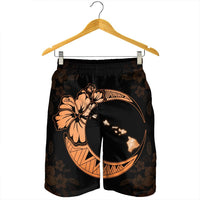 Hawaiian Map Hibiscus Turtle Polynesian Moon Men's Shorts Orange - AH - Polynesian Pride