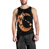Hawaiian Map Hibiscus Turtle Polynesian Moon Tank Top Orange - AH Black - Polynesian Pride