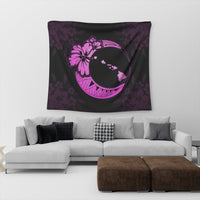 Hawaiian Map Hibiscus Turtle Polynesian Moon Tapestry Pink - AH - Polynesian Pride