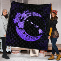 Hawaiian Map Hibiscus Turtle Polynesian Moon Premium Quilts Purple - AH - Polynesian Pride