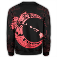 Hawaiian Map Hibiscus Turtle Polynesian Moon Sweatshirt Red - AH - Polynesian Pride