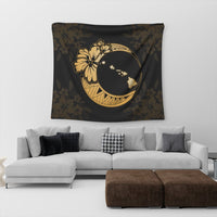 Hawaiian Map Hibiscus Turtle Polynesian Moon Tapestry Yellow - AH - Polynesian Pride