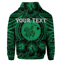 Custom Hawaiian Map Honu Hibiscus Tropic Green Polynesian Hoodie - Polynesian Pride