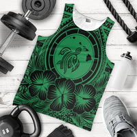 Hawaiian Map Honu Hibiscus Tropic Green Polynesian Tank Top - AH - Polynesian Pride