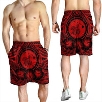Hawaiian Map Honu Hibiscus Tropic Red Polynesian Men's Shorts - AH - Polynesian Pride