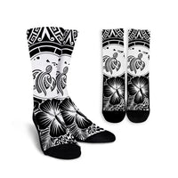 Hawaiian Map Honu Hibiscus Tropic White Polynesian Crew Socks - AH Crew Socks White - Polynesian Pride