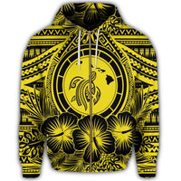 Hawaiian Map Honu Hibiscus Tropic Yellow Polynesian Zip Hoodie - Polynesian Pride