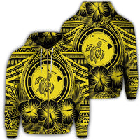 Hawaiian Map Honu Hibiscus Tropic Yellow Polynesian Zip Hoodie Unisex Art - Polynesian Pride