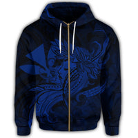Hawaiian Map Hula Girl Hibiscus Kanaka Polynesian Zip Hoodie Blue - Polynesian Pride