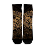 Hawaiian Map Hula Girl Hibiscus Kanaka Polynesian Crew Socks - Gold - AH - Polynesian Pride