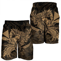 Hawaiian Map Hula Girl Hibiscus Kanaka Polynesian Men's Shorts - Gold - AH - Polynesian Pride