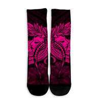 Hawaiian Map Hula Girl Hibiscus Kanaka Polynesian Crew Socks - Pink - AH - Polynesian Pride