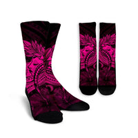 Hawaiian Map Hula Girl Hibiscus Kanaka Polynesian Crew Socks - Pink - AH Crew Socks White - Polynesian Pride