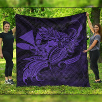 Hawaiian Map Hula Girl Hibiscus Kanaka Polynesian Premium Quilts - Purple - AH Black - Polynesian Pride