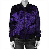 Hawaiian Map Hula Girl Hibiscus Kanaka Polynesian Bomber Jacket - Purple - AH - Polynesian Pride
