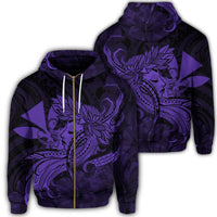 Hawaiian Map Hula Girl Hibiscus Kanaka Polynesian Zip Hoodie Purple Unisex Art - Polynesian Pride