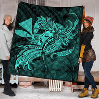 Hawaiian Map Hula Girl Hibiscus Kanaka Polynesian Premium Quilts - Turquoise - AH - Polynesian Pride