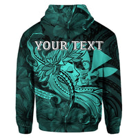 Custom Hawaiian Map Hula Girl Hibiscus Kanaka Polynesian Hoodie Turquoise - Polynesian Pride