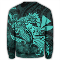 Hawaiian Map Hula Girl Hibiscus Kanaka Polynesian Sweatshirt - Turquoise - AH - Polynesian Pride