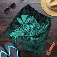 Hawaiian Map Hula Girl Hibiscus Kanaka Polynesian Men's Shorts - Turquoise - AH Art - Polynesian Pride