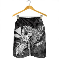 Hawaiian Map Hula Girl Hibiscus Kanaka Polynesian Men's Shorts - White - AH - Polynesian Pride