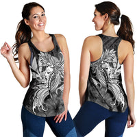 Hawaiian Map Hula Girl Hibiscus Kanaka Polynesian Racerback Tank - White - AH Black - Polynesian Pride