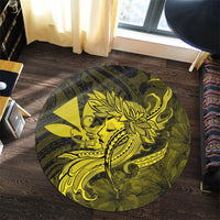 Hawaiian Map Hula Girl Hibiscus Kanaka Polynesian Round Carpet - Yellow - AH - Polynesian Pride