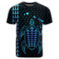 Hawaiian Map Kakau Turtle Polynesian T Shirt Blue - Polynesian Pride