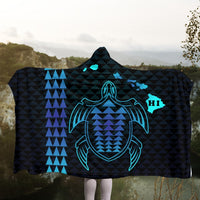 Hawaiian Map Kakau Turtle Polynesian Hooded Blanket - Blue - AH - Polynesian Pride