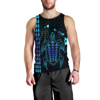 Hawaiian Map Kakau Turtle Polynesian Tank Top - Blue - AH Black - Polynesian Pride