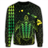 Hawaiian Map Kakau Turtle Polynesian Sweatshirt - Green - AH - Polynesian Pride