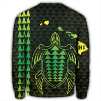 Hawaiian Map Kakau Turtle Polynesian Sweatshirt - Green - AH - Polynesian Pride
