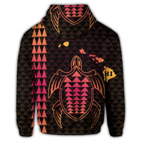 Hawaiian Map Kakau Turtle Polynesian Zip Hoodie Orange - Polynesian Pride