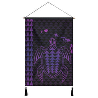 Hawaiian Map Kakau Turtle Polynesian Hanging Poster - Purple - AH Hanging Poster Cotton And Linen - Polynesian Pride