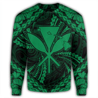 Hawaiian Map Kanaka Hibiscus Green Polynesian Sweatshirt - AH - Polynesian Pride