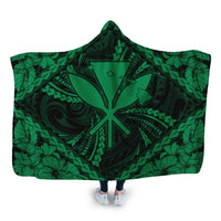 Hawaiian Map Kanaka Hibiscus Green Polynesian Hooded Blanket - AH Hooded Blanket White - Polynesian Pride